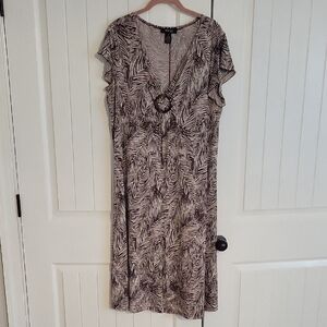 Style & Co Brown Midi Dress with Flutter Sleeves and V-Neck